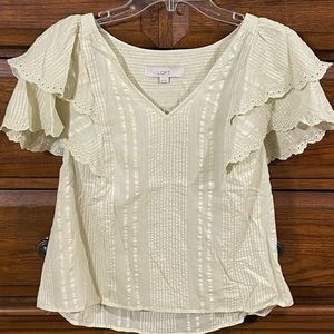Loft Ruffle Sleeve Eyelet Top size XS